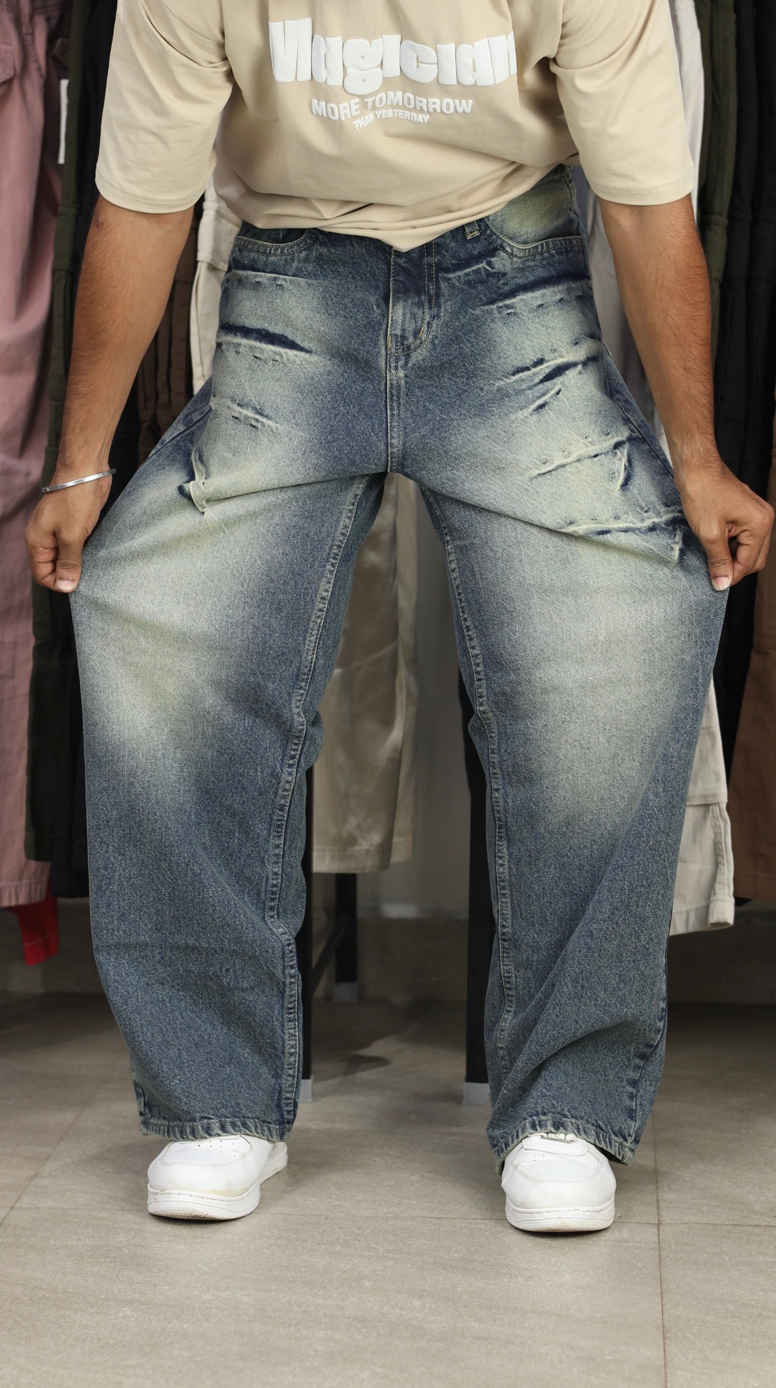 VINTAGE WASH BAGGY DENIM | BLUE