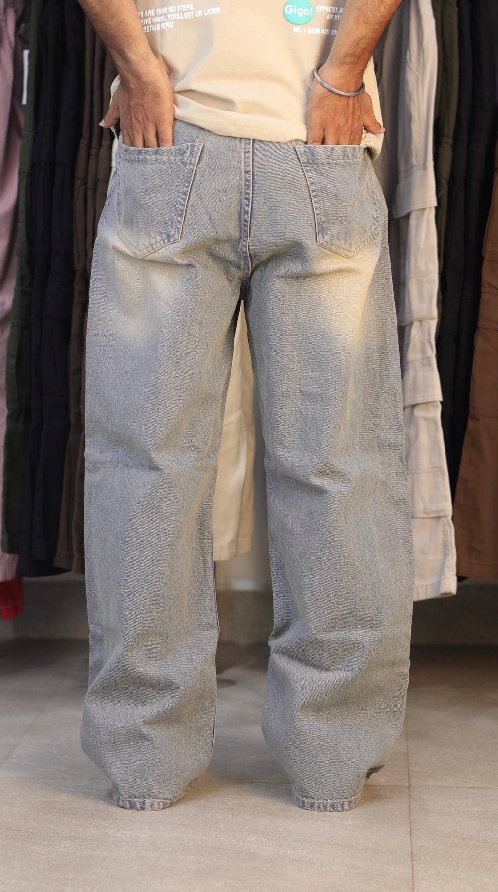 VINTAGE WASH BAGGY DENIM | BEIGE