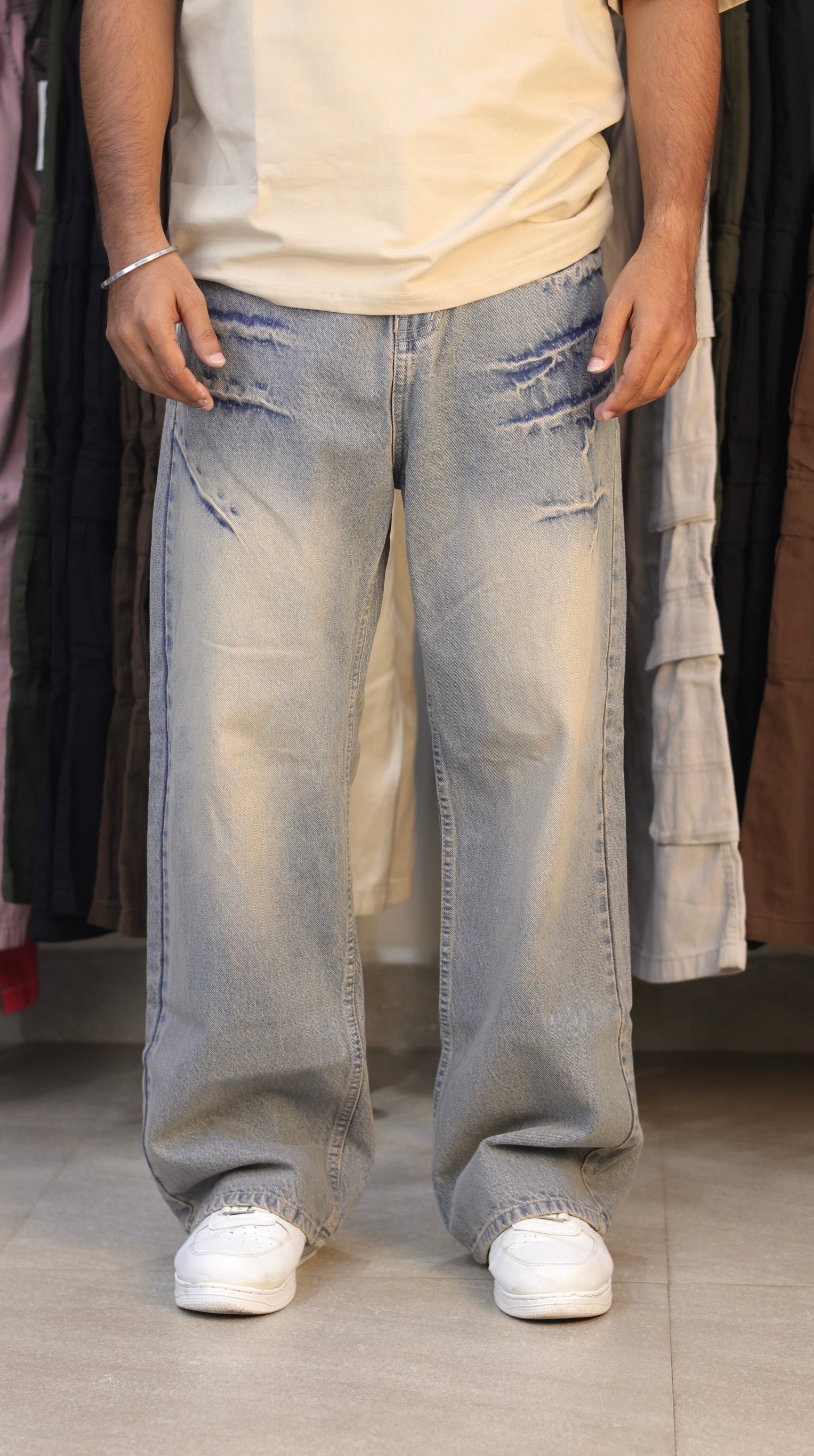 VINTAGE WASH BAGGY DENIM | BEIGE